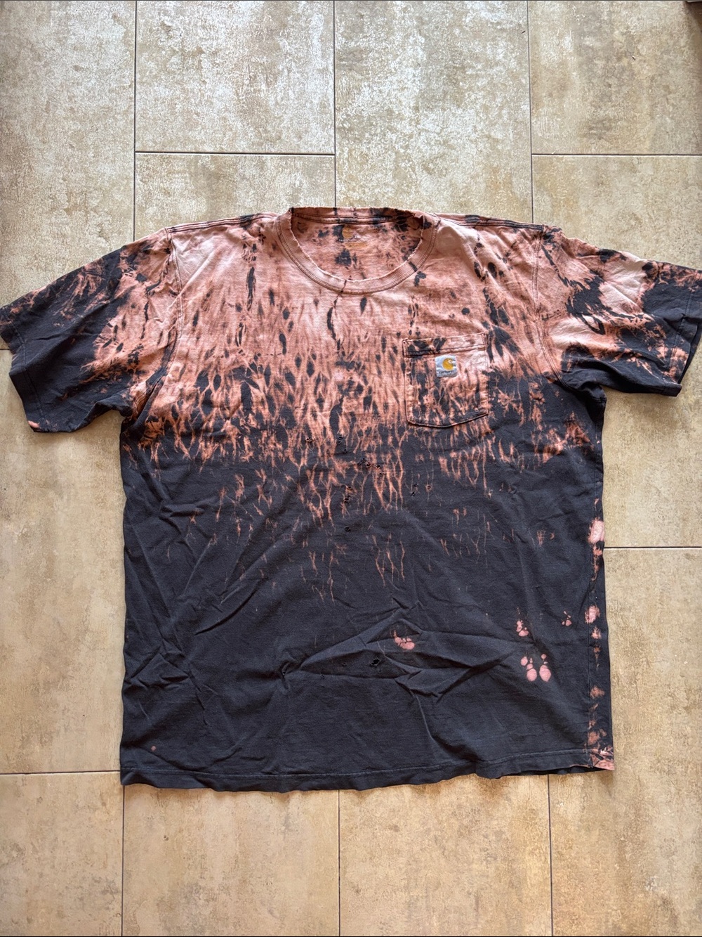 Carhartt Vintage Black Tee with Rust-Tone Bleach Tie-Dye - Men’s 2XL